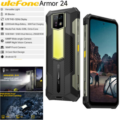 4G 22000mAh Ulefone Armor 24 Rugged Phone Android Mobile Adventure Camping Light