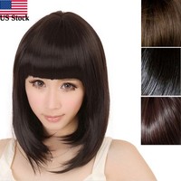 Fashion Average Womens Ladies Short Straight Full Bangs Bobo Hair Cosplay Wig Us Fashion Average Womens Ladies Short Straight Full Bangs Bobo Hair Cosplay Wig Us