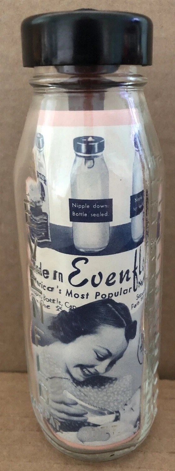 Vintage MODERN EVENFLO Glass Baby Bottle w/ Brochure #18
