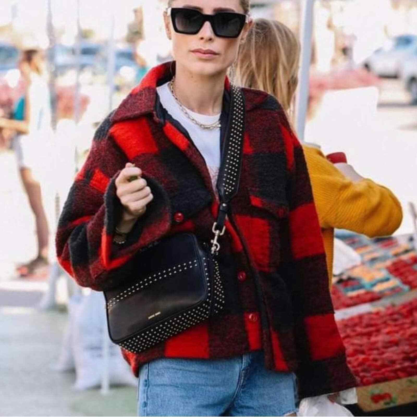 ANINE BING Bobbi Wool Shacket Jacket Buffalo Plaid Red Size XS | eBay