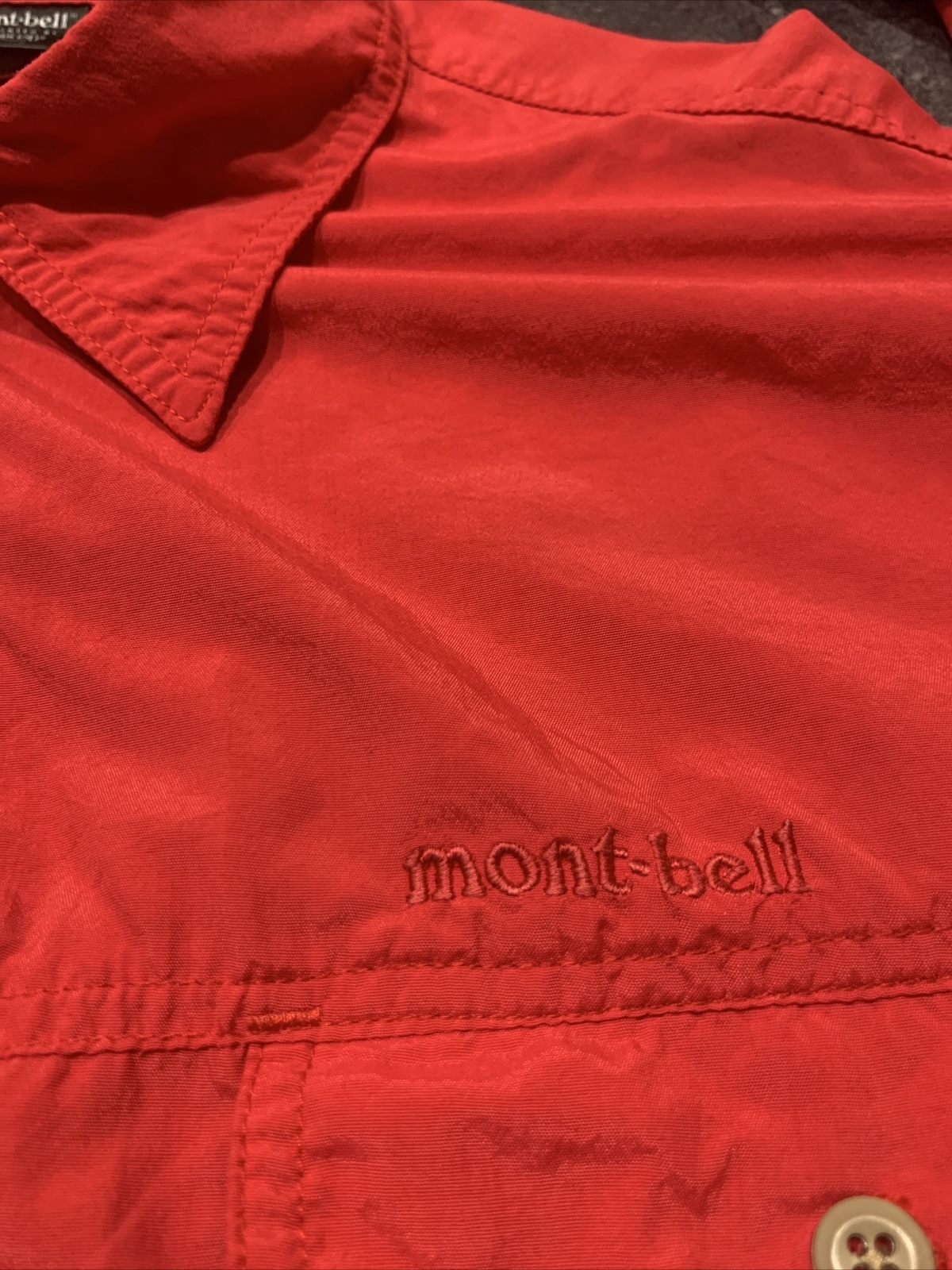 Mont-bell, Vintage Mont-Bell Men’s Shirt Red Nylon Button Roll Tab Lands End Large L USA