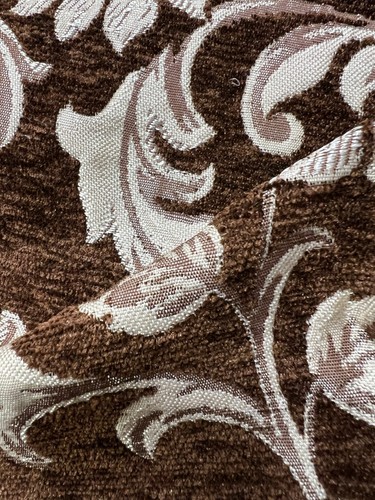 Luxurious Chenille Floral Fabric for Upholstery 54" Wide Sold by the Metre Brown - Picture 2 of 3