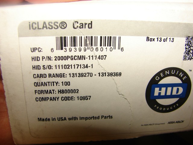 HID iCLASS Card 2000PGCMN Format H800002, New, Free Shipping 50 ...