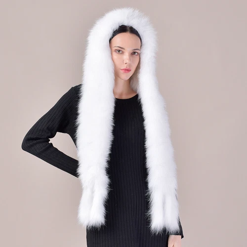 Women Real Knitted Fox Fur Hat Hooded Scarf Long Neck Collar Scarves Winter - Picture 28 of 29