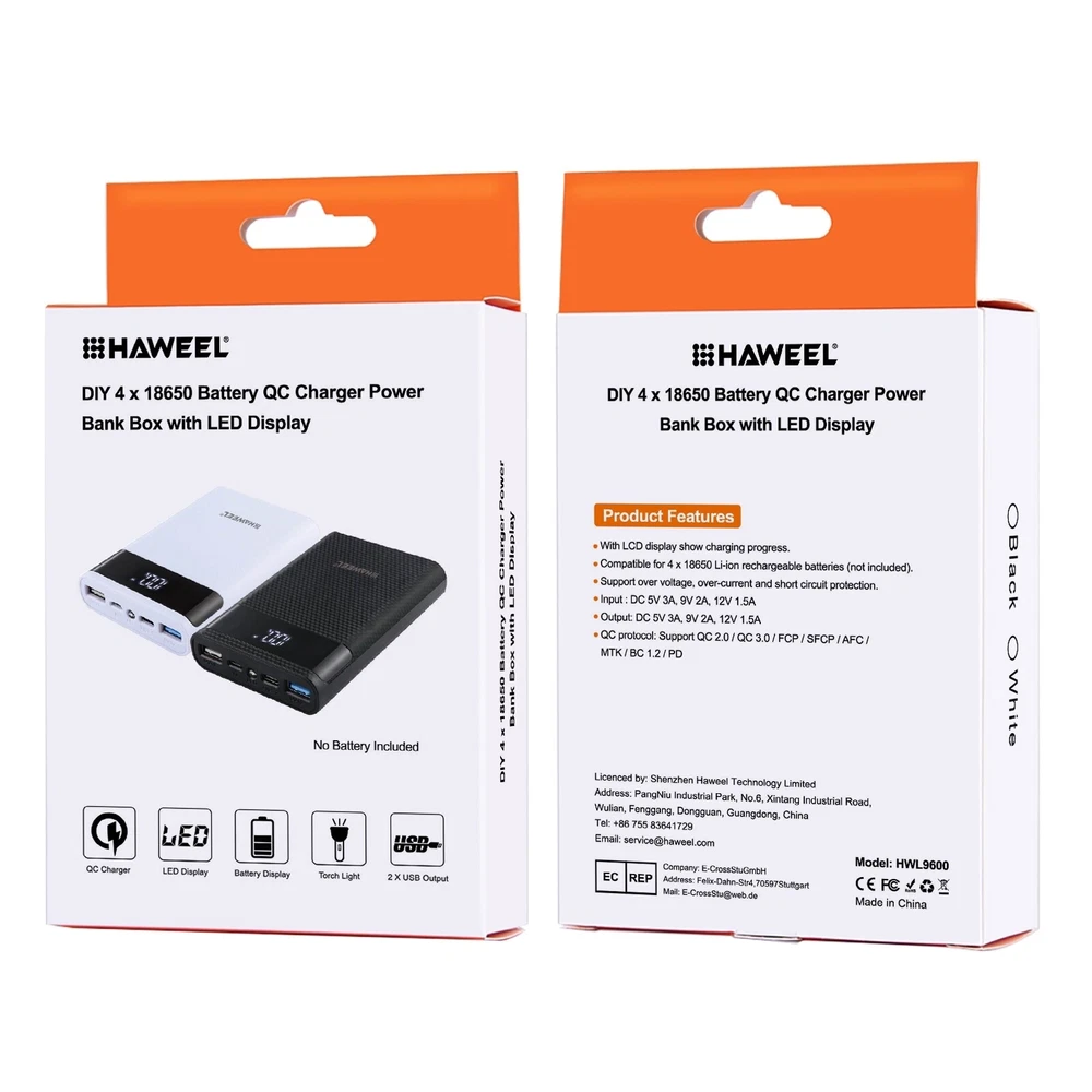 Power Bank Battery Shell Case for 18650 4 slots DIY Detachable USB Charging Box