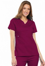 Wine Cherokee Scrubs Luxe Empire Waist Mock Wrap Top 21701 WINV