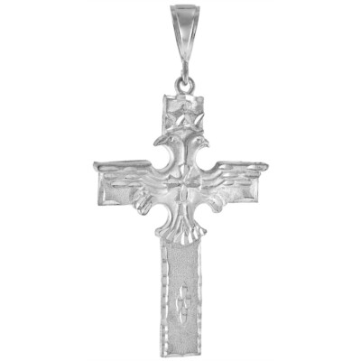 925 Sterling Silber Doppelkopf Adler Kreuz Anhänger 3 1/4 Zoll (81 mm) hoch