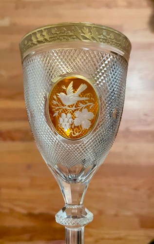 5 Antique Moser Style Bohemia Handcut Cut to Clear Glass Wine Stems Gilded - Picture 8 of 12