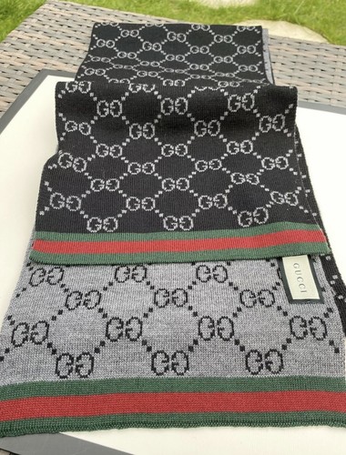 sciarpa gucci Double Face Reversibile Uomo Logo GG Nero Grigio Web Lana  Solange | eBay