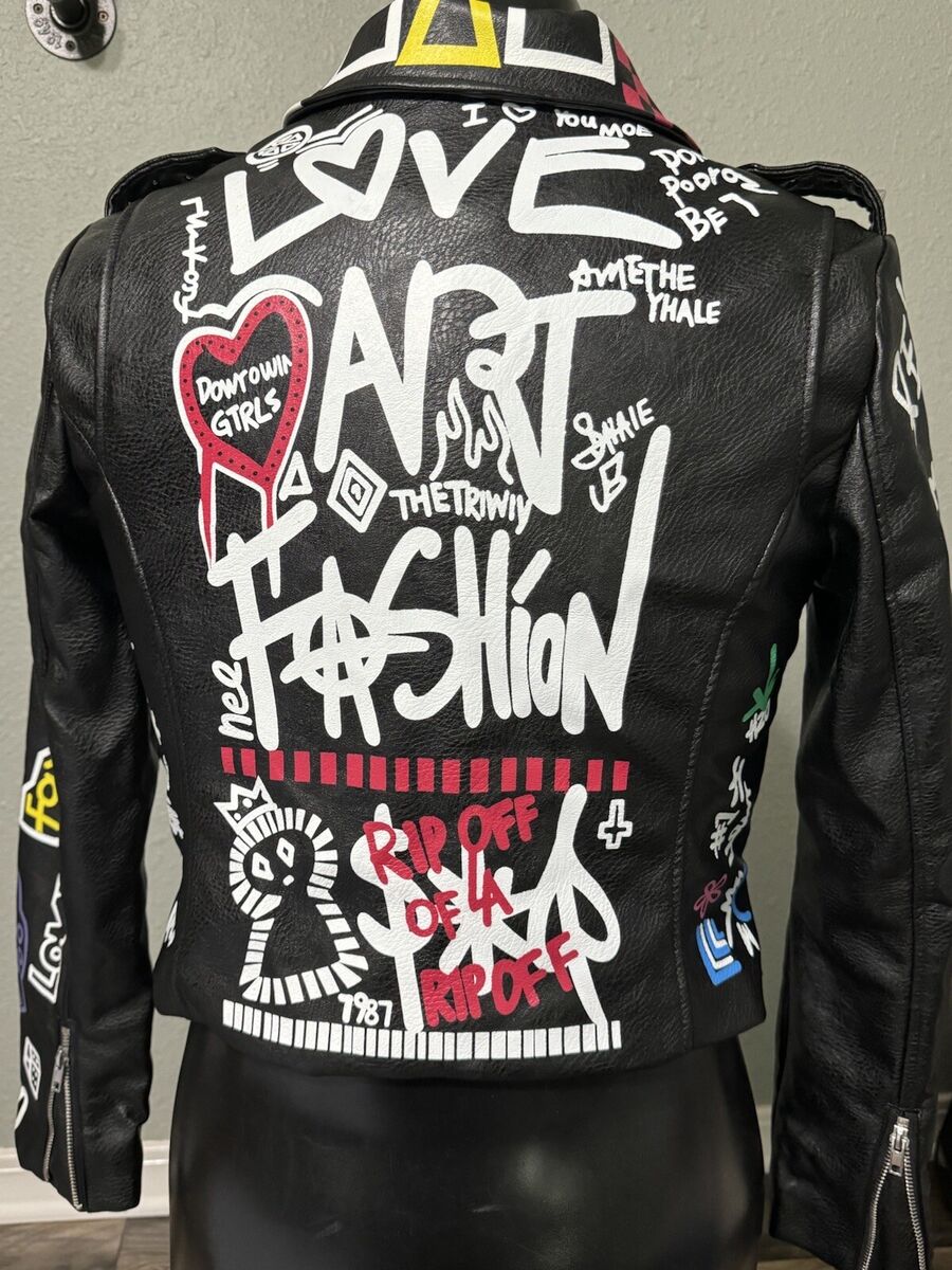 Azalea Wang Leather Jacket Size Large Black Graphite Art | eBay Azalea Wang Leather Jacket Size Large Black Graphite Art | eBay