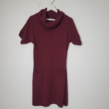 Athleta Size S Zuni Cowl Neck Short Sleeve Pocket Sweater Dress Burgundy 