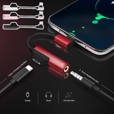 2IN1 USB C Type-C to 3.5mm Jack AUX Earphone Audio Charger Converter Adapter*