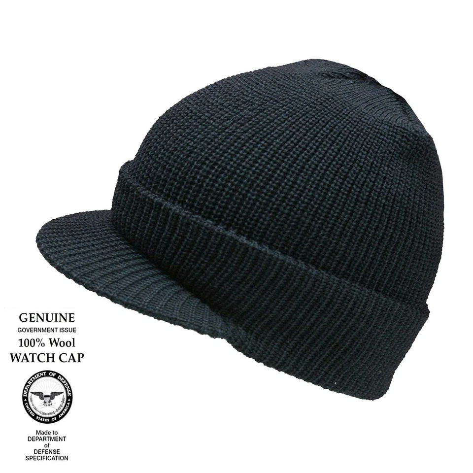OUTBOUND Camping Watch Cap US Army Peaked Hiking Wool Jeep Hat Fishing Beanie Black