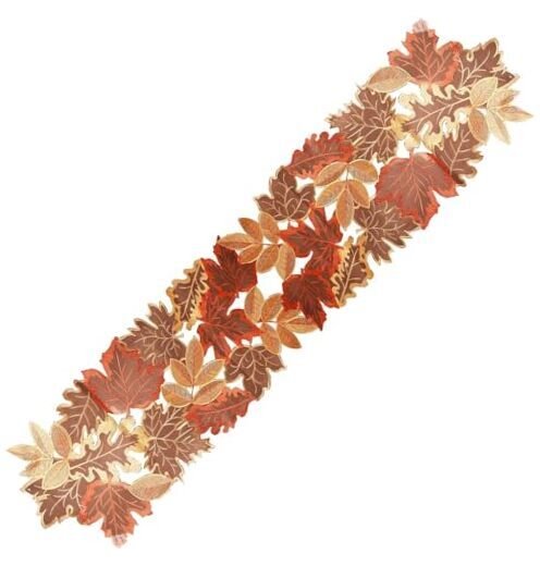 Fall Table Runner Embroidered Leaves Fall Table Cover Autumn Harvest Table