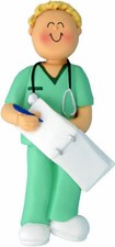 Nurse, Scrubs, Doctor, CNA, RN Ornament blonde male  PERSONALIZED FREE 