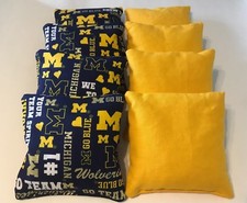 8 CORNHOLE BEAN BAG CORN HOLE MICHIGAN WOLVERINES SPIRIT BAGS GOLD GLITTER