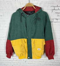 Zaful Retro Jacket Small Men's Colorblock Corduroy Zip Snap Up Hoodie 80s vv1 