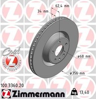 2X Zimmermann Bremsscheibe Coat Z 100.3360.20 FüR Audi A6 C7 1LL 4GJ 4GH Allroad