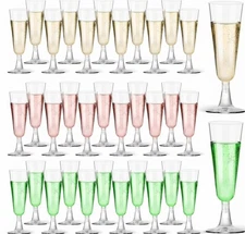 25 Pack Plastic Champagne Flutes 5.5oz Clear Disposable Suitable for Wedding,...