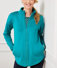 TALBOTS Plus Tech Fleece Mocneck Jacket Women's Aqua Blue Zip 2X