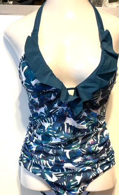 Tropical Leaf Print One-Piece Maternity Swimsuit Large