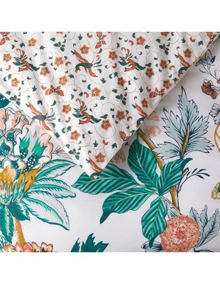 $525 YVES DELORME GOLESTAN QUEEN DUVET COVER BOTANICAL GARDEN FLOWER BIRD FRANCE
