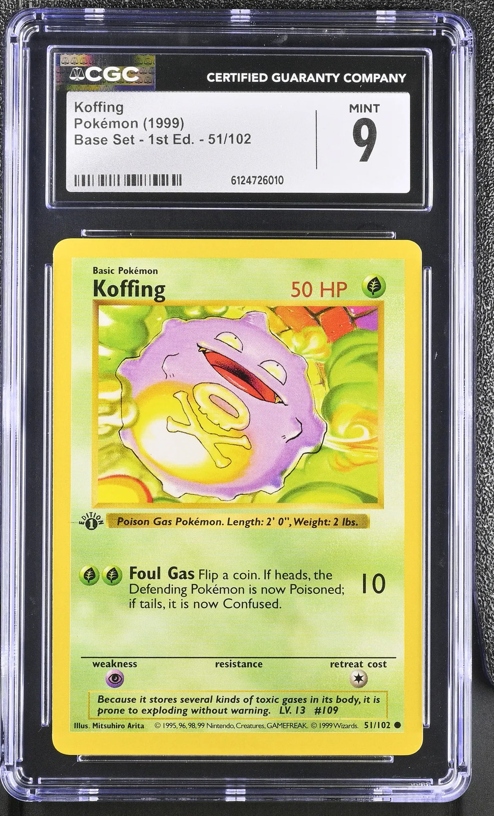 1999 Pokemon Base Set Koffing 51/102 1st Edition CGC 9 #51/102
