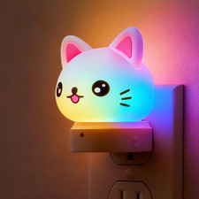 L LOHAS LED Plug in Night Light for Kids, 3D Cute Cat Night Lights with Dusk to