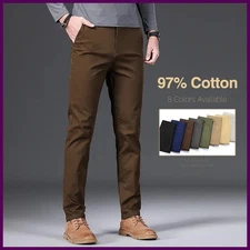 Pantalones Casual de Hombre Algodón Otoño Slim Rectos Elásticos Cómodos Negocios
