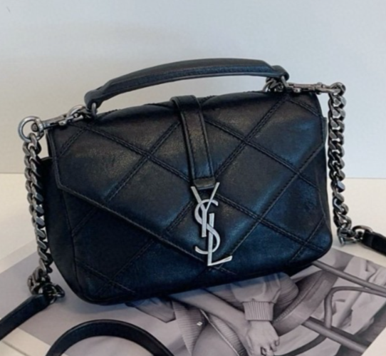 YSL Saint Laurent College Black Silver Crossbody Shoulder Bag