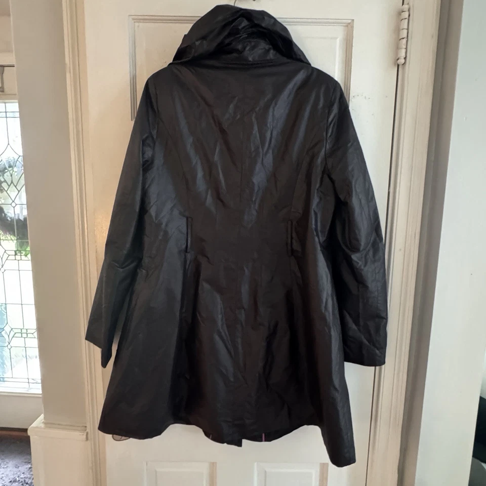 Abrigo Elle Tahari Talla S Columpio Ligero Volantes Cuello Moda Viaje Embalable Lluvia Foto 4 de 4