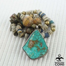 Southwestern Heishi Beaded Necklace Silver  Turquoise Pendant Choker
