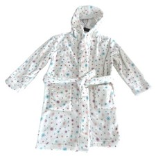 Eddie Bauer Girl Robe Plush Hooded Fleece Size XS 5/6 belted White Stars print