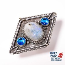 Natural Rainbow Moonstone Sterling Silver Ethnic Wife Band Ring Jewelry Size 7.5