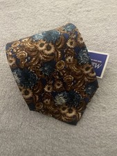 Bert Pulitzer NWT Men’s Tie Teal Brown Beige Floral Silk Nature Wide Made In USA