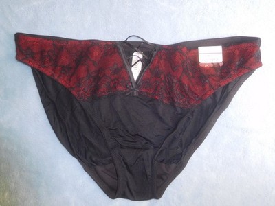 *NWT* Cacique Lane Bryant Black Red Bikini Panties Lace Ribbon Trim 14/16