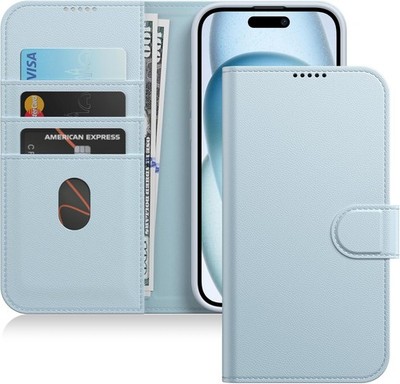 JETech Brieftasche Hülle für iPhone 15, 6,1 Zoll, Stoßfestes PU Leder Magnetisch