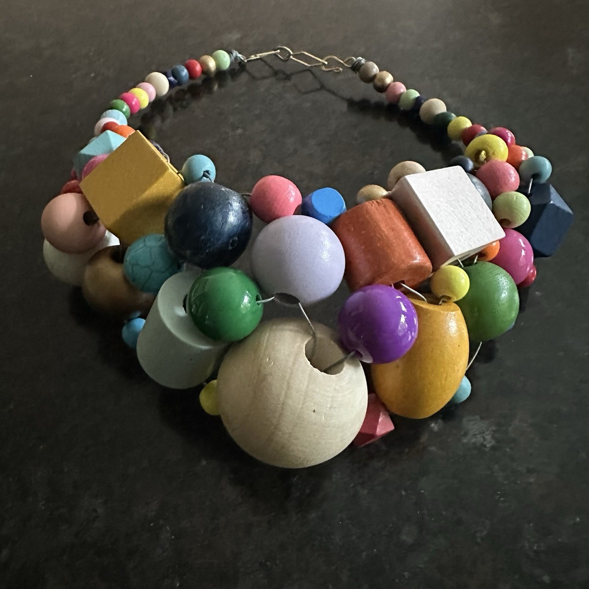 Alice Trahant Phillips Artisan She’s A Rainbow Woven Wood Bead Collar Necklace View 3