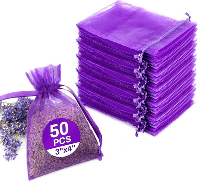 50 Lavender Sachet Bags Empty - Purple Organza Bags 3X4 Sachets for Drawers and 