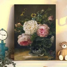 Bouquet of Flowers Framed Canvas Stretched Ready to Hang 50x40 Home decor Gift