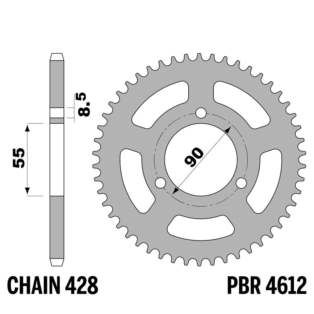 Pignon arrière PBR 46 dents en fer pas 428 pour stabiliser la transmission Rieju Naked 125