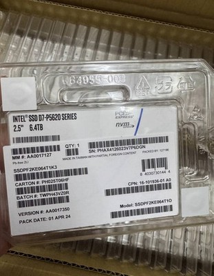 Intel 6.4TB SSDPF2KE064T1K3 D7-P5620 NVMe PCIe 4.0X4 3D TLC U.2 15mm SSD