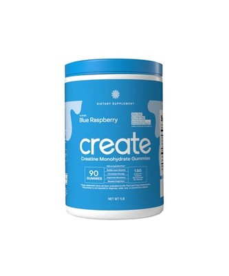 Create Creatine Gummies 1.5g Focus Strength Endurance Vegan Blue Raspberry 90ct