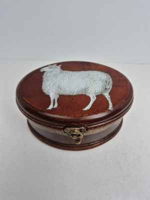 Wooden Trinket Box With Sheep Velvet Lined Gold Trim 7.5 X 6 