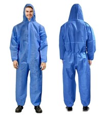 Blue Disposable Coveralls with Hood Large, Painters Suit, Elastic Cuffs  Ankles