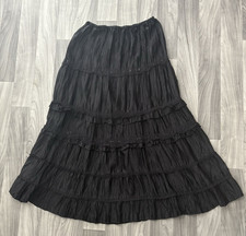 Monsoon Crinkle Maxi Skirt 10 Black Lace Tiered Whimsigoth Dark Romantic Vamp