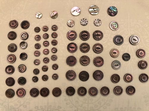 75 Shell Mother Of Pearl Abalone Buttons Smokey Iridescent 2 & 4 Holes Vintage