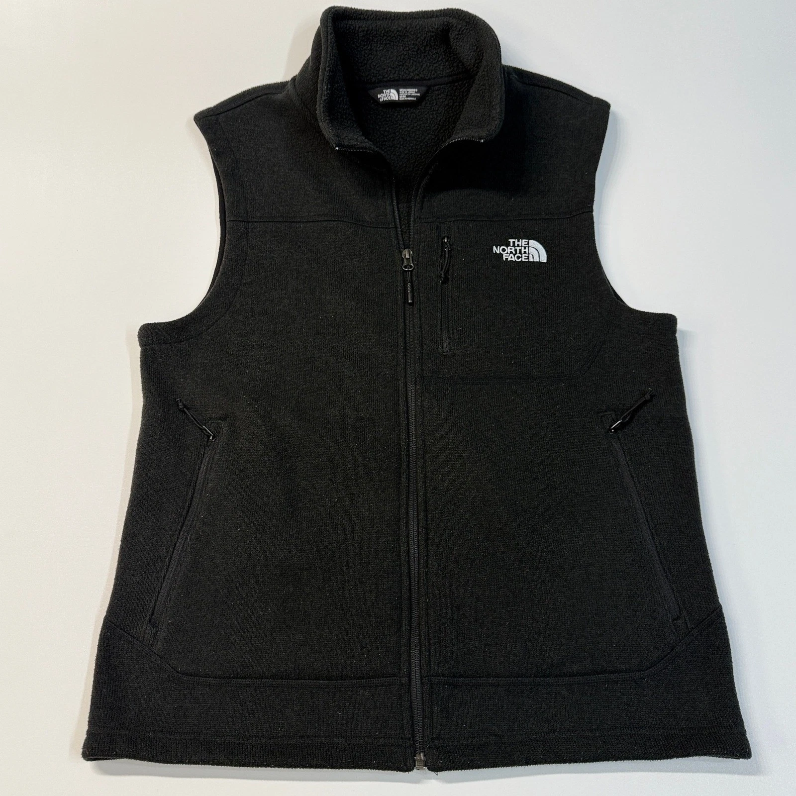 The North Face Men M Black Fleece Vest Full Zip Logo Embroidered Outdoor Casual