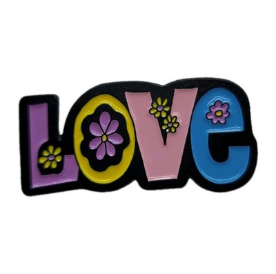 Love Enamel Pin Pastel Colors with Flowers Retro Word Design 1.25'' New Free Ship