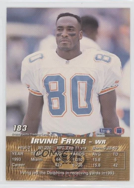 1994 Pacific Crown Collection Irving Fryar #183 - Image 2 of 2